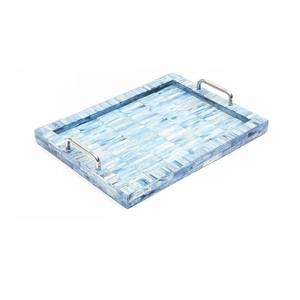 Modern Minimalist Blue Bone Inlay Tray Stylish Decorative Tray For Coffee Table Kitchen Dining And Elegant Home Decoration - Product Image 1