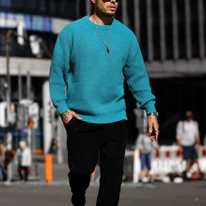 Best Selling Men's Oversized Crewneck <b>Sweater</b> Winter Knitted Cotton Long Sleeve Breathable Popular Design with Printed Logo - Product Image 5