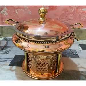 Recipiente para Buffet de Cobre Antiguo con Revestimiento de Acero, Asa de Latón, Hecho a Mano, Ecológico, Resistente al Calor, Tamaños Personalizados, para Servir Platos Calientes - Product Image 4