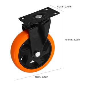 4 인치 대형 하중지지 앵글 휠 프리미엄 오렌지 폴리 우레탄 회전 플레이트 잠금 캐스터 휠 내구성 회전 플레이트 - Product Image 3
