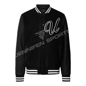 Veste universitaire personnalisée avec patchs de broderie en chenillie College, laine de coquillage, manches en cuir, fermeture à bouton, doublure intérieure matelassée - Product Image 1