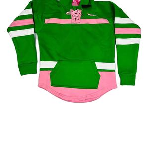 Sweat-shirt à capuche en molleton épais brodé AKA 1908 Green Hockey - Unisexe - Streetwear |   pour les sororités - Product Image 4