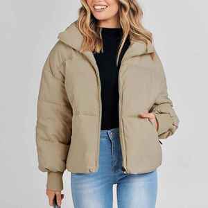 เสื้อแจ็กเก็ตทรงพองบุนวมสำหรับผู้หญิงเสื้อโค้ทกันหนาวแบบมีซิปด้านหน้าไซส์ปกติเสื้อโค้ทแขนยาวตัดเย็บแฟชั่นประจำวัน - Product Image 1