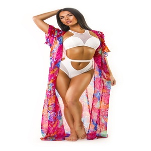 Caftán verde de pétalos elegante para adultos, ropa de playa de gasa verde de secado rápido, Media manga, detalle de diamantes de imitación de leopardo con apertura completa - Product Image 6