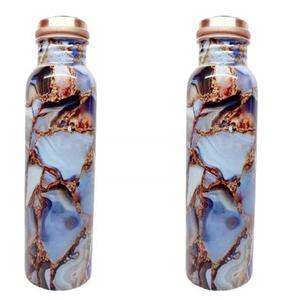Set 2 Copper <b>Bottles</b> Kids 1000ml Capacity Blue Brown Colors Travelling Yoga Ayurveda Healing Method-<b>Straw</b> Type Business Gifts - Product Image 1