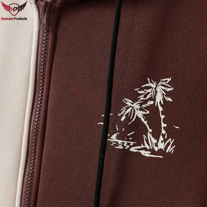 Sweat à capuche thermique zippé colorblock à imprimé bicolore et tropical pour hommes sans t-shirt Multicolore Casual Wear Drawstring - Product Image 4