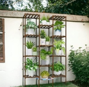 Support de plante en bois à 3 niveaux support de suspension de fleurs organisateur de stockage d'affichage en bois intérieur/extérieur pour balcon salon support Gamla - Product Image 1