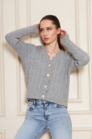 Cardigan en tricot doux à col en V pour femme avec boutons perlés, pull chaud et respirant à motifs, tricot élégant, services ODM, OEM