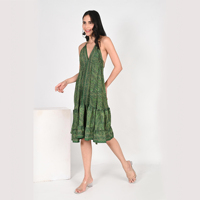 Robe courte élégante en soie imprimée Paisley, col V profond, dos nu, coupe décontractée, ourlet évasé, tenue d'été confortable pour femmes