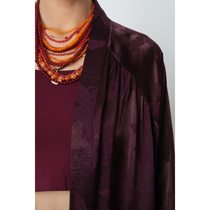 Set Kimono Hijab Oversize con Motivo a Foglie Bordeaux per Donna - Product Image 3