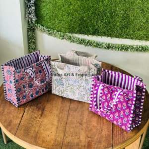 Sac fourre-tout mini réversible en coton matelassé imprimé à la main, écologique, durable, robuste, pour les courses - Product Image 4