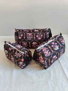 Set Of 3 Cotton Quilted <b>Makeup</b> <b>Bag</b> & Organizer Cotton Toiletry Case <b>Travel</b> <b>Bag</b> Floral Print <b>Makeup</b> <b>Bag</b> Toiletries Organizer <b>Bag</b> - Product Image 6