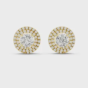Round Diamond Sterling Silver & <b>Gold</b> Plated <b>Stud</b> <b>Earrings</b> in Silver/<b>Gold</b>/<b>Rose</b> <b>Gold</b> - Product Image 5