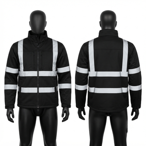 Veste en cuir réfléchissant noir en toile de polyester lavée 300 GSM très résistante avec panneau arrière en X et boutons personnalisés, service OEM - Product Image 6