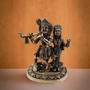 Paire de statues d'idoles Radha Krishna en laiton de 21cm pour les fêtes de mariage ou de Diwali - Product Image 2