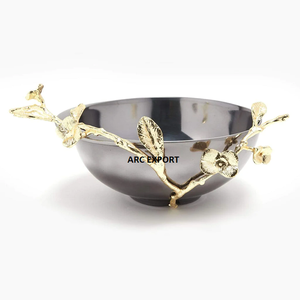 <b>Silver</b> Color Round Shape 3 in 1 <b>Bowl</b> Set With Golden Metal Ring Flower Handle for 3 Joint <b>Bowls</b> Set for Selling Tabletop Supply - Product Image 3