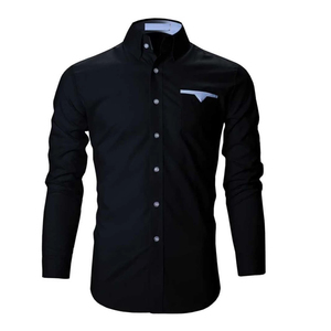 ชุดเดรสทางการสำหรับผู้ชายเสื้อเชิ้ตสีดำ60% ผ้าโพลีเอสเตอร์ผ้าฝ้าย40% ไม่ยับย่นมีคอตั้งสีตามสั่ง - Product Image 1