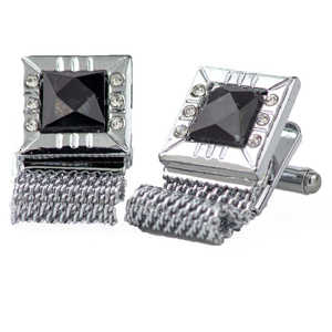 Trendy Vittorio Vico Stainless Steel <b>Fine</b> Crystal Chain Cufflinks & <b>Tie</b> <b>Clips</b>-Gift for Weddings & Engagements - Product Image 3