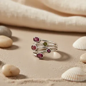 Bague élégante en argent 925 avec pierres précieuses multiples pour femmes - Product Image 2
