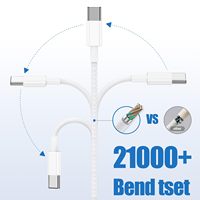 Câble de charge USB-C vers USB-C SDL personnalisé de 3 m, tressé blanc, cordon Type-C, service OEM/ODM et conception d'emballage