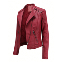 Blouson moto femme 2026 coupe ajustée en PU rouge, imperméable, respirant, réversible, séchage rapide, avec détails lacés et doublure en nylon