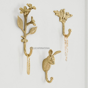 <b>Set</b> <b>of</b> <b>3</b> Aluminum Metal Fancy Golden Color Animal and Flower Design Decorative <b>Wall</b> Hook for Key and Coat Hangers - Product Image 1