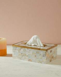 Caja de pañuelos cuadrada con tapa de nácar, de lujo, con incrustaciones de nácar, soporte decorativo para pañuelos de mesa. - Product Image 4