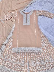 Soft Gold Crush Silk Anarkali Gown Set for Parties Embroidered and <b>Sequin</b> Work Includes Pant and Dupatta-Winter Salwar Kameez - Product Image 4