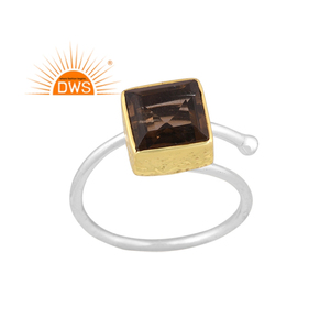 Best Quality Fine Sterling Silver Natural Smoky <b>Quartz</b> Gemstone Stackable <b>Ring</b> Custom Jewelry Manufacturer - Product Image 1