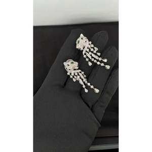 Boucles d'oreilles pendantes style panthère en or plaqué 14 carats avec diamants naturels véritables, bijoux certifiés pour occasions spéciales - Product Image 3