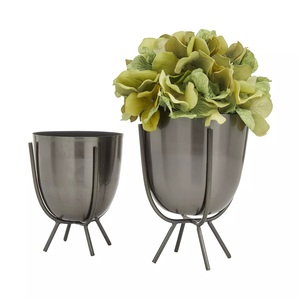 Iron Round <b>Planter</b> with Foldable Stand <b>Black</b> Gold Set of 2 for Gardening <b>Planters</b> Flower Pots Indoor <b>Outdoor</b> Home Decor <b>Planters</b> - Product Image 6