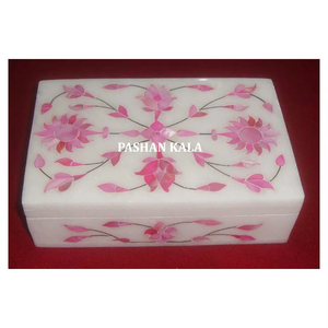 Cajas de Joyería Rectangulares de Mármol Blanco Puro con Acabado de Alta Calidad y Pulido Suave, con Incrustaciones de Nácar Rosa - Product Image 1