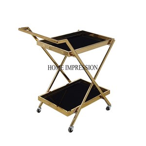 Suministro directo de fábrica Carro de servicio chapado en oro de metal de Calidad exclusiva con ruedas para hoteles y restaurantes al mejor precio - Product Image 4