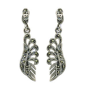 Boucles d'oreilles pendantes en argent 925 vintage pour femmes, feuille de marcassite, plaqué or, bijoux en diamant pour mariage ou fête - Product Image 3