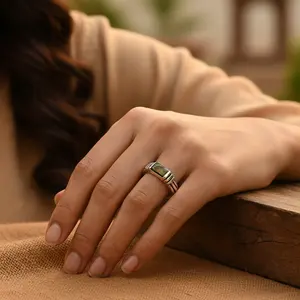 Bague en argent sterling 925 avec grappe d'opales pour femmes, style hip-hop délicat avec pierre verte, plaqué rhodium, bijoux fins - Product Image 2