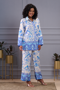 Ensemble de cordon en tissu pur maigre à imprimé floral Safari avec broderie Ensembles d'été pour femmes disponibles en vrac - Product Image 5