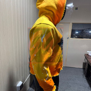 GGsport Hombres 450 GSM Sudadera con capucha con cremallera de gran tamaño Sun-Faded Sudadera con capucha de algodón desgastado con logotipos impresos Boxy Crop Fit Hoodies - Product Image 3