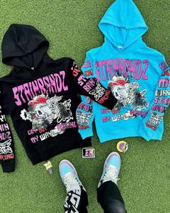 เสื้อมีฮู้ดลายหัวกะโหลกโอเวอร์ไซส์สไตล์ฮาราจูกุแนวสตรีทเสื้อสเวตเชิ้ตฮิปฮอปมีฮู้ดแบบสวมหัวมีตัวอักษร Y2k - Product Image 4