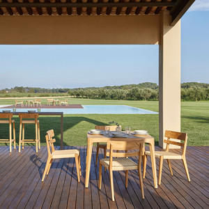 Hiện đại ăn uống ngoài trời đặt rắn gỗ tếch đồ nội thất với sợi dây thừng ghế Indonesia thiết kế phong cách vườn bảng thiết lập - Product Image 4