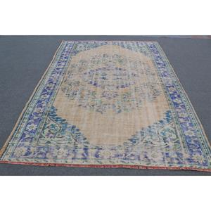 Turkish Large Rug 6.2x8.9 ft, Blue <b>Brown</b> Ikat Rug <b>Wool</b> - Product Image 1