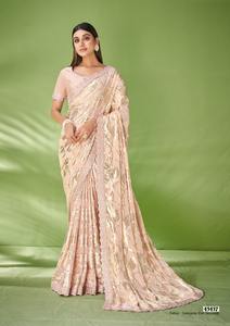 Nouvel arrivage de vêtements ethniques de dernière génération Georgette Zari Jacquard Saree Foil Print & Embroidery Work Woman Fashion Exportateur - Product Image 4