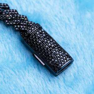 Cadena Cubana de Oro Negro de 14K con Moissanita Negra de 8MM para Regalo - Product Image 3