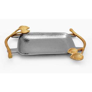 Bandeja de servicio de metal de estilo moderno con asas de hojas doradas Patrón martillado Bandeja lujosa Nueva llegada - Product Image 3