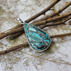 Pendentif en argent sterling 925 avec pierre précieuse en malachite en forme de goutte – Bijoux en gros pour le bricolage - Product Image 4