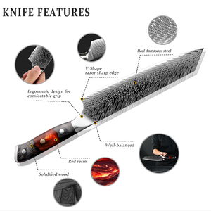 Couteau de cuisine japonais damas en acier au carbone avec poignée en résine et bois Vente en gros personnalisé de qualité supérieure OEM ODM Service - Product Image 5