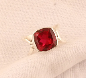 Anillo de piedras preciosas de cuarzo Ruby Lite, Plata de Ley 925, hecho a mano, increíble diseño de doble banda, piedra de corte cuadrado, regalo de moda para madre - Product Image 2