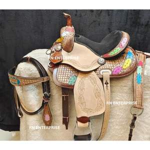 Selles en cuir véritable de haute qualité de 10 à 16 pouces confortables pour chevaux Western Trail - Product Image 1