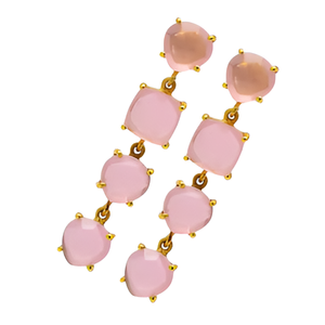 925 Plata esterlina Rosa Cuarzo Rosa Calcedonia Piedra preciosa Diseño hecho a mano Pendientes de tuerca chapados en oro para pendientes de moda. - Product Image 3