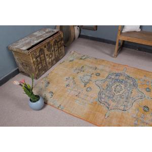 4.1x7.2 ft Turkish Rug, Rug, <b>Yellow</b> Oriental Rug <b>Wool</b> - Product Image 5