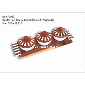 Haute qualité Acacia bois résine Design métal bol plateau ensemble élégant vaisselle saladier décoratif service ensemble fêtes Ramadan - Product Image 2